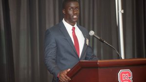 Jack Tocho, a member of the Wolfpack football team, spoke as a representative of more than 500 student-athletes.