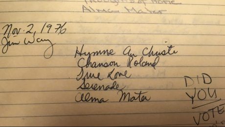 handwritten carillon book entry from election day 1976 asking DID YOU VOTE