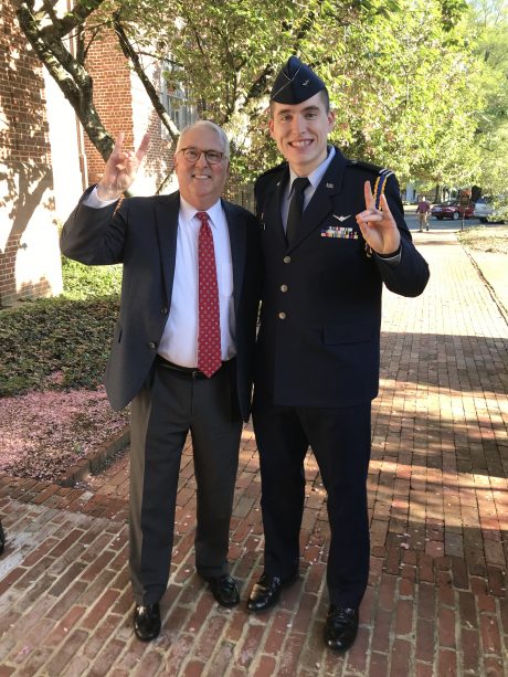 Charles Blum in ROTC uniform with Chancellor Woodson